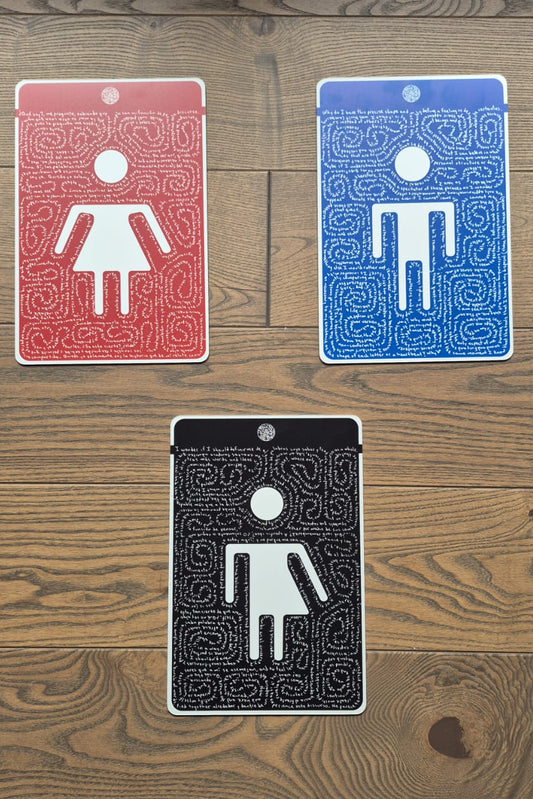 TRY DEFINIRME - Letrero de señalética para baños - Literatura Expandida - Arte